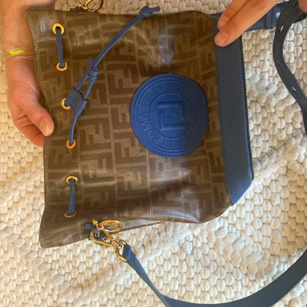 Brand New Fendi Classic Brown/Blue Bucket Bag